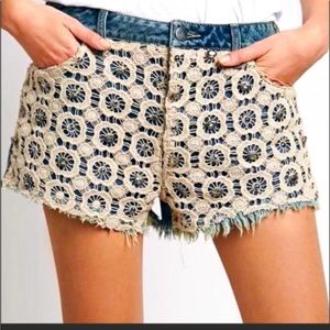 Free People Crochet Jean Shorts